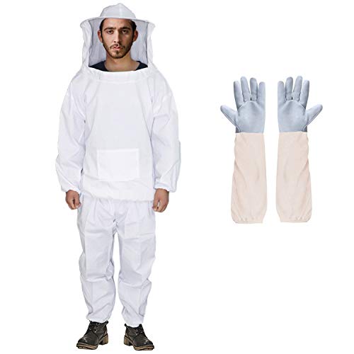 Professional Bee Jacket with Pants, Apiarist Beekeeping Suit Jacket with Ventilated Fencing Veil & Sheepskin Gloves, Beekeeper Suit for Backyard and Beginner Beekeepers, Bee Outfit Costume PulloverÂ 