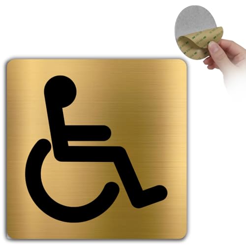 LEIASA | Señal Baño Discapacidad - 10x10 cm - Aluminio - Placa Aseo Minusválidos - Cartel Adhesivo Servicios Adaptados - Indicador WC Accesible - Rótulo Robusto - Grosor 0.8mm - (Baño Discapacidad)