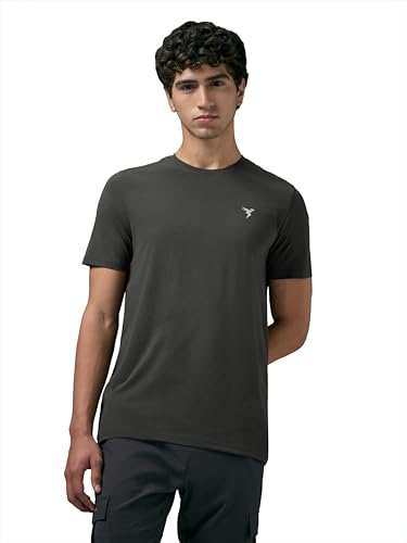 Image of TECHNOSPORT Men's Slim Fit Solid Crew Neck T-Shirt, Cotflex Quick Dry Wrinkle Resistant Polyester Sports Tee for Gym, Running, Training, Sports