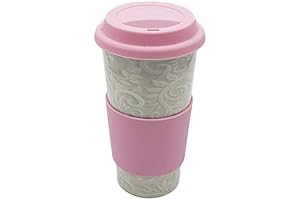 16 oz Ceramic Double Wall Insulated Travel Mug with 100% Silicone Lid...