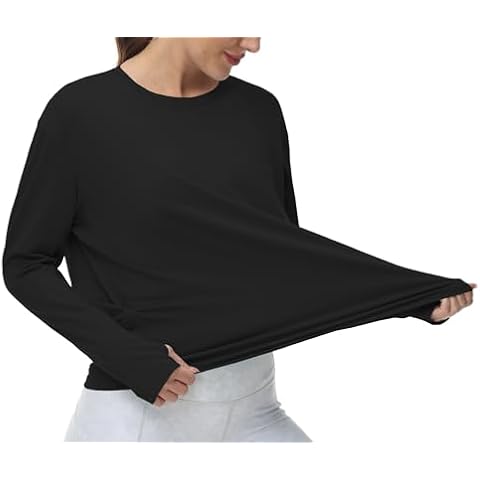Origiwish Women's Long Sleeve Workout Shirts Loose Fit Athletic Gym Running Hiking Yoga Tops with Thumb Hole Black Cover
