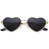 NULOOQ Heart Shaped Polarized Sunglasses for Women Metal Frame Hippie Lovely Cupid Style UV400 Protection (Gold Frame/Gray Lens)