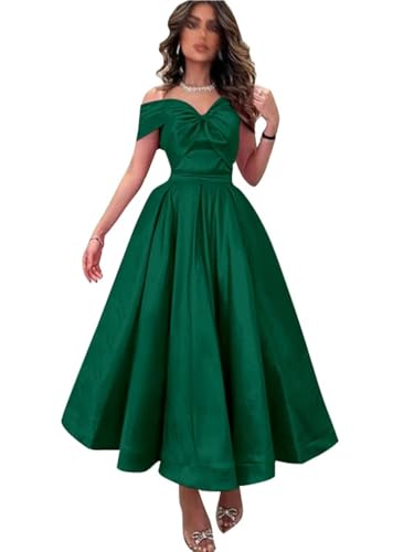 Satin Off Shoulder Prom Dress 2025 Bow Corset Short Wedding Dress Tea Length A Line Party Gowns