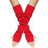 Yuyeran Knittde Long Arm Warmers Women Fingerless Gloves Cashmere Blend Elbow Warmers Mittens with Thumb Hole (Red)