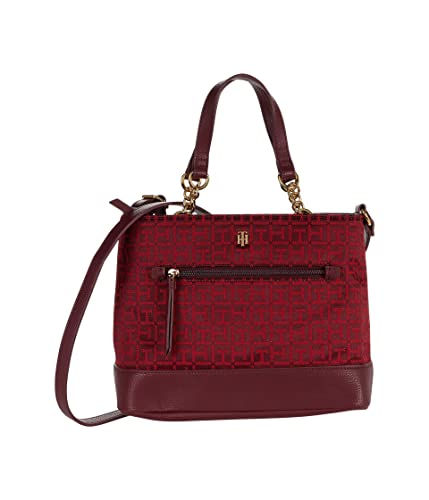 Tommy Hilfiger Parker II Convertible Satchel - Square Monogram Jacquard Deep Rouge/Primary Red One Size
