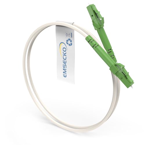 EMSECKO 1M OS2 Simplex LC/APC 8° zu LC/APC 8° Stecker, 3.0mm LWL Glasfaser-Kabel, 9/125μm Patchkabel LSZH, FTTH Lichtwellenleiter, Weiß