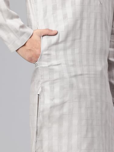 Image of Majestic Man Men's Pure Cotton Textured Check Mandarin Collar Long Kurta