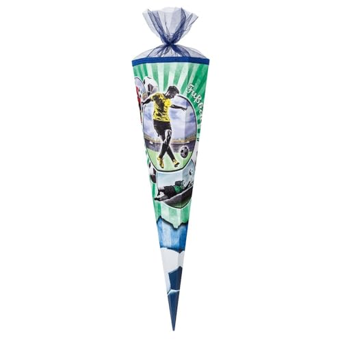 Familando große Schultüte für Jungen und Mädchen Zuckertüte 85cm 6-eckig mit Tüllverschluss zur Einschulung (Fußball)