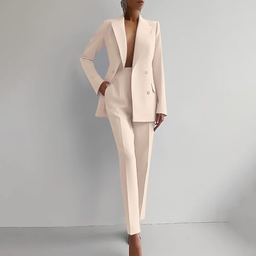 Contemporary Women's Clothing Set with Long Sleeve Jacket and Tailored High Waist Pants (L Apricot) Contemporary Women's Clothing Set with Long Sleeve Jacket and Tailored High Waist Pants (L Apricot)