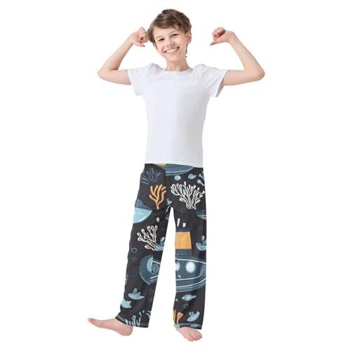 ZZXXB Submarine Coral Boys Long Pants Soft Trousers Elastic Waist Kids Lounge Bottoms with Pockets S-XL3