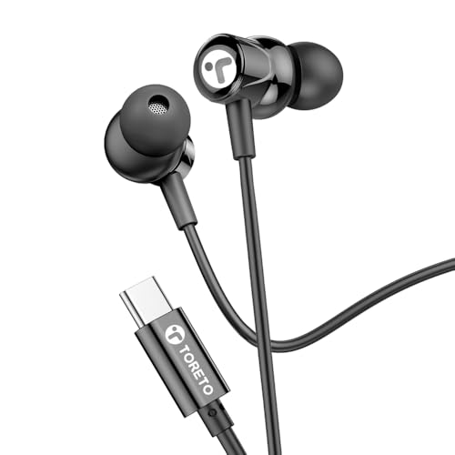 Toreto TUNZ PRO C Type-C Wired Earphone with in-Line Microphone, Signature Sound,Magnetic Earbuds, 13mm Driver for Enhanced Bass,Wide Compatibility, 120cm Cable (Black)