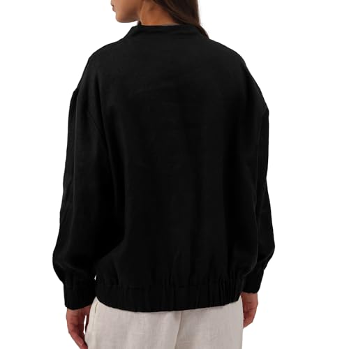 Amazhiyu Womens Linen Button Down Bomber Jacket Long Sleeve Casual Coat for Fall2