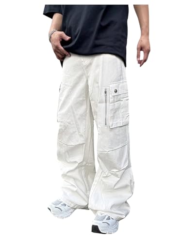 OYOANGLE Men's Wide Leg Cargo Pants Streetwear Drawstring Waist Hip Hop Baggy Track Pants with Pockets - Main Image