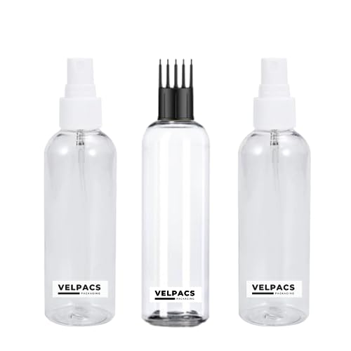 Image of Velpacs 200ml Empty Plastic Bottle for hair application (2 Mist Spray + 1 Applicator) Pack of 3 | Perfect For Rosemary Tea, Perfume, Rosewater, Travel Friendly