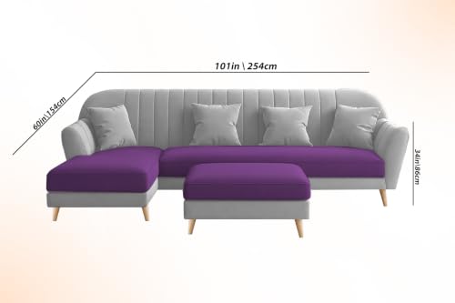 Image of Atticus LHS 6 Seater L Shape Sofa Set with Ottoman Living Room (Purple Grey Colour Fabric) Premium Fabric Sofa Set for Living Room