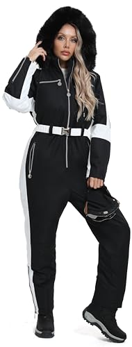 BenBoy Womens Snow Ski Suit Snowsuits Winter Warm Outdoor Snowboard Bibs Jumpsuits Waterproof Removable Collar Coat,HXK9196W-Black-M