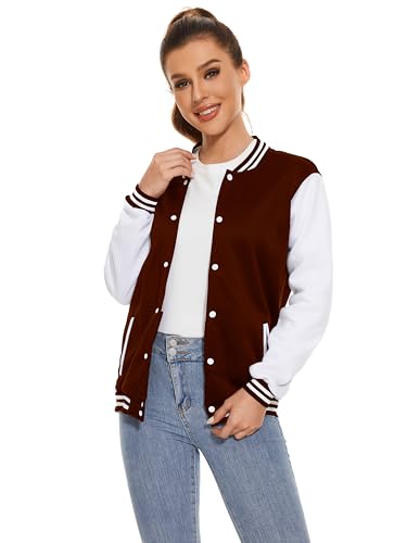 Image of Varsity Jacket Women Men's Baseball School Uniform Button Up Unsex Adult Long Sleeve Coat Fashion Jacket