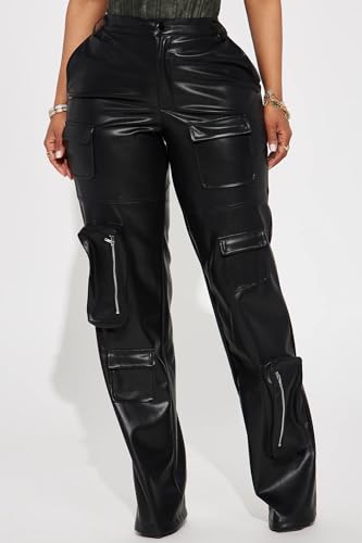 Women's Faux Leather Cargo Pants High Waisted Y2K Leggings Pants with Pockets3