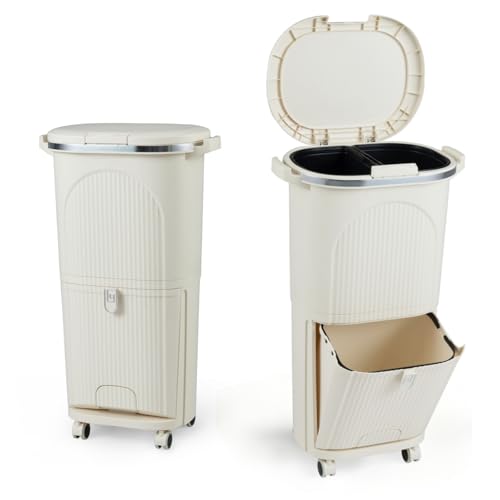 LIFEZEAL 38L / 42L Mülleimer auf Rädern, Abfalleimer mit 3 Fächern &...