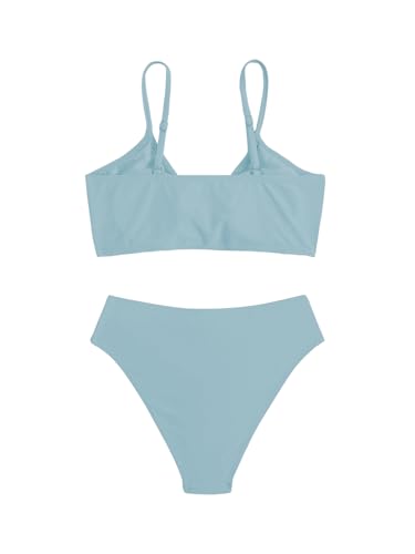 OYOANGLE Girl's 2 Piece Solid Bikini Set Sport Swimsuit Ruched Tie Front Bathing Suit Swimwear2