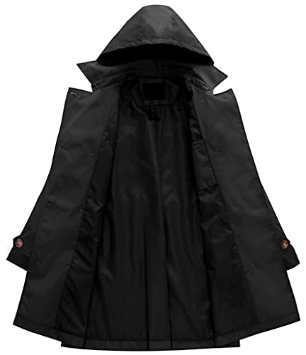 Chrisuno Women's Double Breasted Long Trench Coats Mid-Length Belted Overcoat Dress Jacket with Detachable Hood3