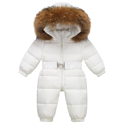 Baby Snowsuit Toddler Boys Girls One-Piece Ski Suit Winter Jumpsuit Romper Hooded Puffer Jacket with Faux Fur Collar