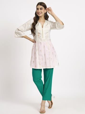 Image of Aarav Fabric Women's 100% Cotton Casual Pant | Ankle Length Regular fit Cotton Trouser | Straight Fit Formal Pants for Kurti, Office, Casual and Daily Outdoor Lifestyle
