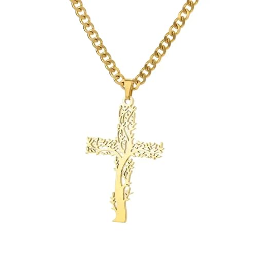 Western Cross Necklace For Men - Stainless Steel Jesus Cross Necklace For Women Men Gold Plated Color Angels Crucifix Charm Jewelry Gift2