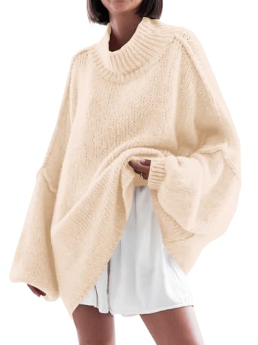 Image of Saodimallsu Womens Oversized Sweaters Mock Neck Batwing Long Sleeve 2026 Fall Trendy Ribbed Knit Casual Tunic Sweater