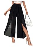 BEAUDRM Women's Y2k Split Wide Leg Wrap Long Pants Straight Leg Loose FIt Sheer Long Trousers Black Large