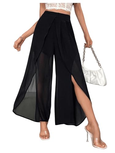 Women's Y2k Split Wide Leg Wrap Long Pants Straight Leg Loose FIt Sheer Long Trousers