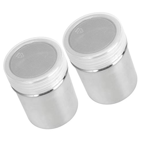 Denash Stainless Steel Powder Shaker with Dredger for Coffee, Ice Cream, Pancakes, Salt, Seasoning for Cooking Enthusiasts, Silver, 2 Pieces