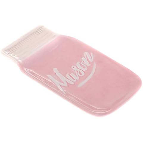 Ceramic Mason Jars Spoon Rest - Farmhouse Kitchen Decor Valentines Gift - Dishwasher & Microwave Safe - Pink Kitchen Utensil Collector and Dining Serving Holder for Stove Top - Home Retro Accessory Cover