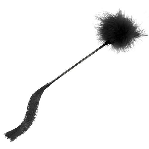 Feather Tickler,Black Silicone Horse Riding Whip Tickle Stick,Soft Furry Feather Duster Teaser Fur Brush Cleaning Duster Role Play Toys with Tassels for Couples