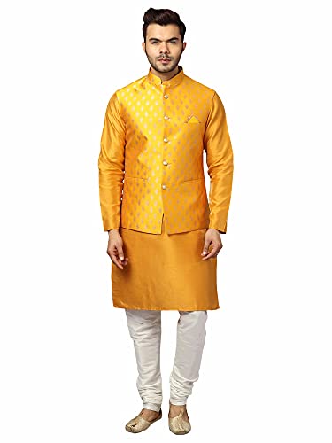 Image of Uri and MacKenzie Men's Silk Blend Kurta Pajama with Designer Ethnic Nehru Jacket /Modi Jacket
