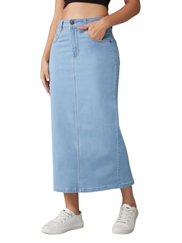 Image of Dolce Crudo Women's Flared High-Rise Stretchable Denim Maxi Skirt