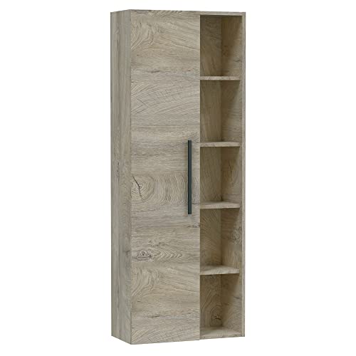 HOMN LIVING Armario de baño Alise 1 Puerta 5 Huecos, Acabado en Color Alaska, 51 cm (Ancho) x 25 cm (Fondo) x 135 cm (Alto)