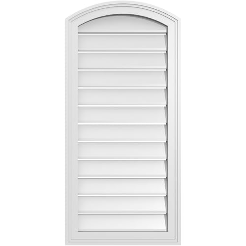 Ekena Millwork GVPAR18X3802SF Arch Top Surface Mount PVC Gable Vent, 18"W x 38"H, Factory Primed White