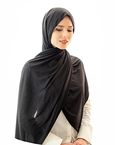 SABA scarves Woven Jersey Hijab Super Soft Fashion Wrap (Black), Standard, (SABA-CJ23000)