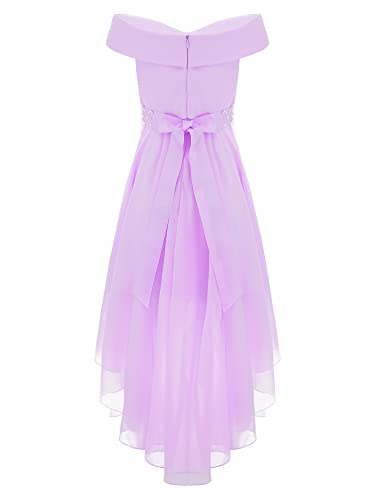renvena Kids Flower Girl Elegant Off Shoulder Dress Chiffon Sleeveless Hi-Lo Hem Bridesmaid Wedding Party Gown2