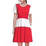 Austrian Flag Print Women's Short Sleeve Dress, A-Line with Pockets, Knee-Length Casual for All Seasons Black