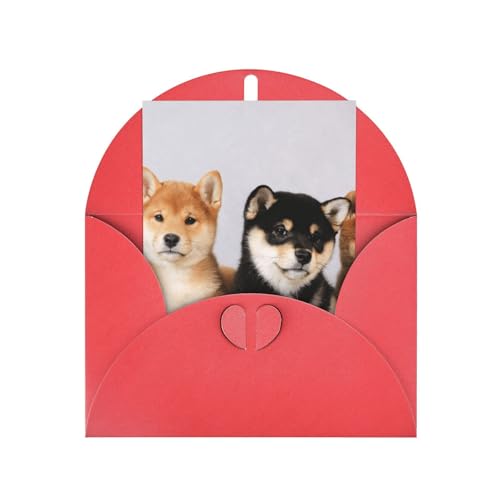 犬柄 柴犬 しばけん イヌ いぬ かわいい 誕生日グリーティングカード 封筒付きクリスマスバースデーカード パーティー招待状クリスマスカード Red