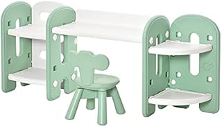 HOMCOM Kids Table and Chair Set Play Table with Storage Children Toddler Playroom Bedroom Furniture PE Green and White for 1-4 years