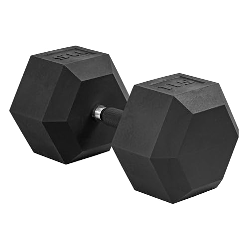Image of CAP Rubber Coated Dumbbell Weights, Free Weights for Home Gym Strength Training, Anti-Roll Hex Dumbbells with Black, Chrome & Comfort Grip Handles, Singles
