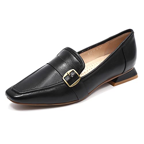 Image of Mona flying Women's Leather Square Toe Penny Loafer Slip on Office Flats