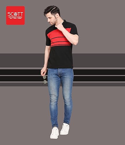 Image of Scott International Men's Rich Cotton Regular Fit Striper Polo T-Shirt |