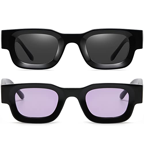 Image of AIEYEZO Modern Thick Rectangle Sunglasses for Women Men 90s Retro Chunky Square Polarized Sun Glasses UV400 Protection