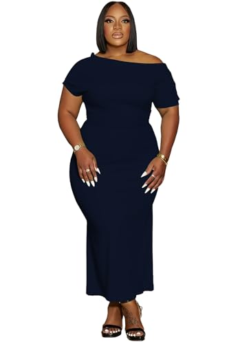 Image of YeGine Women Plus Size Bodycon Long Dress Off Shoulder Sexy Slim Elegant Dresses