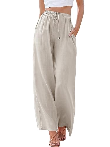 ANRABESS Womens Linen Palazzo Pants Summer Flowy Wide Leg Drawstring Casual Trousers with Pockets Beach Vacation Outfits