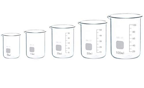 Rocwing Boro 3.3 Glass Graduated Measuring Beaker for Lab or Kitchen (5+10+25+50+100ml)